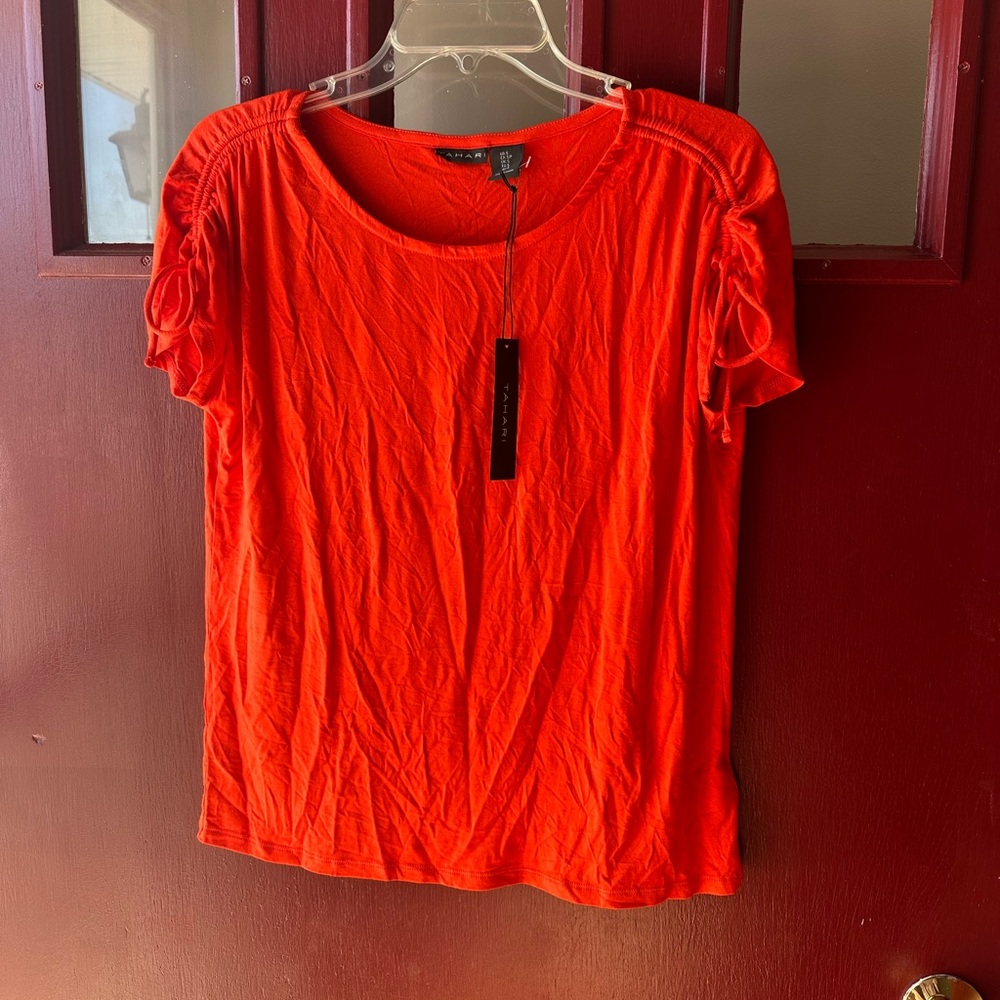 Tahari Bright Red Short Sleeve Top